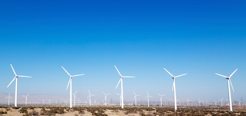 Wind turbines in the California desert. Original image from Carol M. Highsmith&rsquo;s America, Library of Congress…