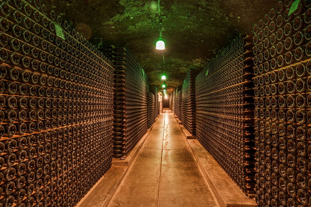 One of the wine-cellar "caves" at the Schramsberg Vineyard winery in California's Napa Valley. Original image from Carol M.…