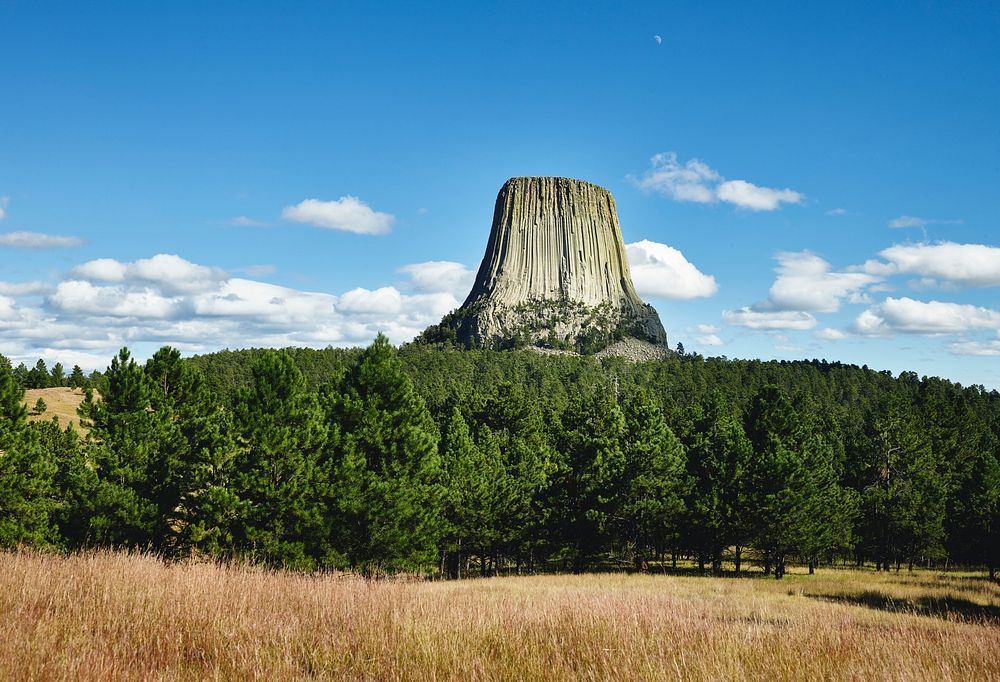 Devils Tower, also known by more benign names, including Bear Lodge, by indigenous American Indians, in northeastern…