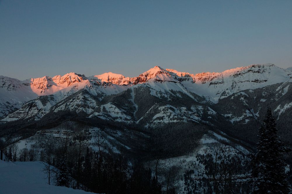 Mountain-sunset view from Telluride, once a mining boomtown and now a popular skiing destination in Colorado - Original…