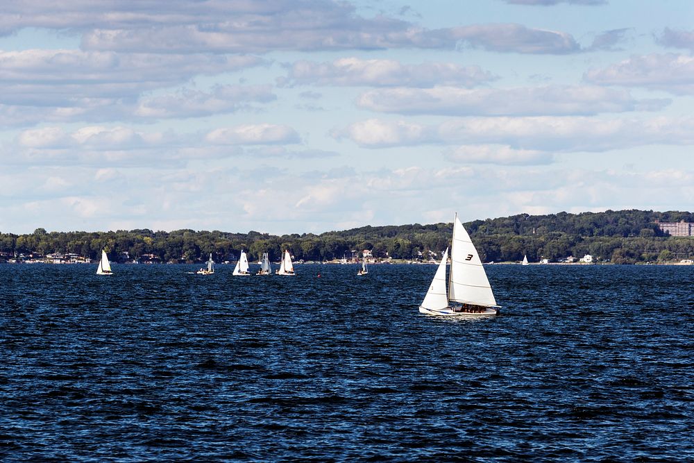Sailboats on Lake Mendota, one of two large lakes that residents of Madison, Wisconsin. Original image from Carol M.…