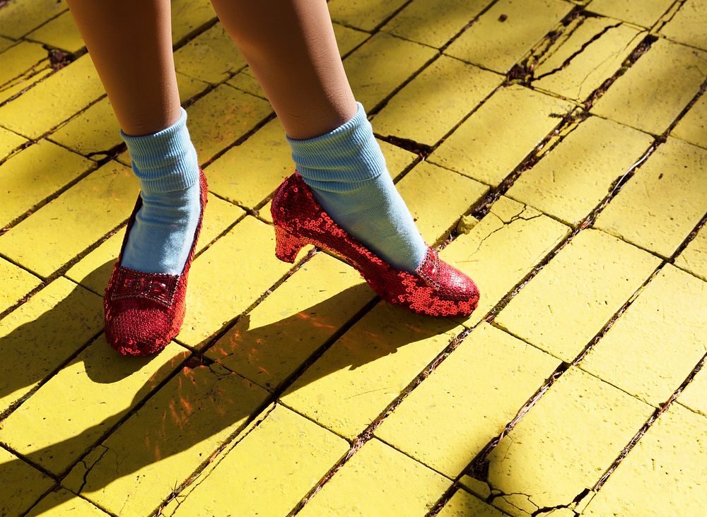 The character Dorothy models her sparkling ruby slippers at the Land of Oz, an unusual theme park at Beech Mountain, North…