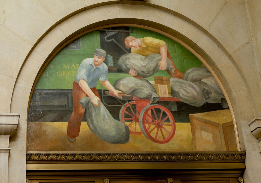 Murals, Louisville Murals-Post Office Rail Car, by Frank Weathers Long at the Gene Snyder U.S Courthouse & Custom House…