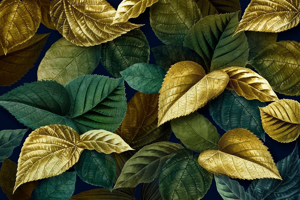 Metallic gold and green leaves | Free Photo - rawpixel