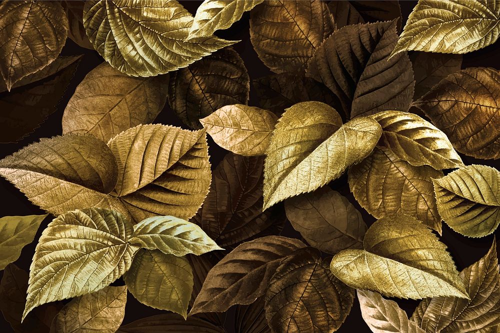 Golden plant leaves textured background vector