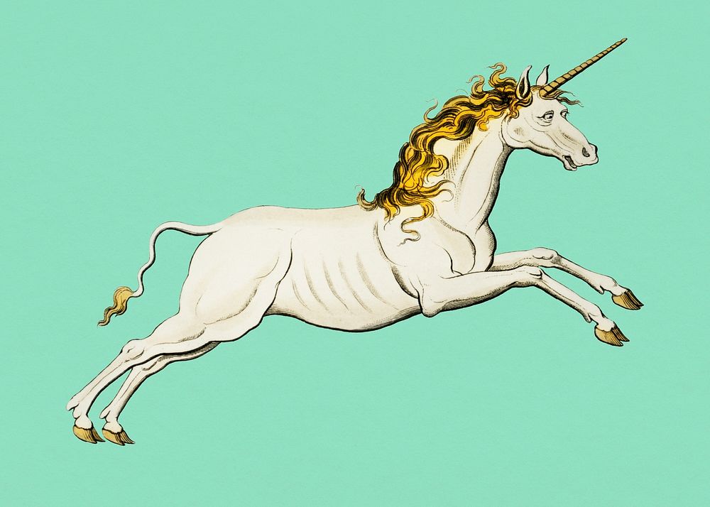 Vintage unicorn sticker, mythical animal illustration psd, remix from the artwork of Sidney Hall