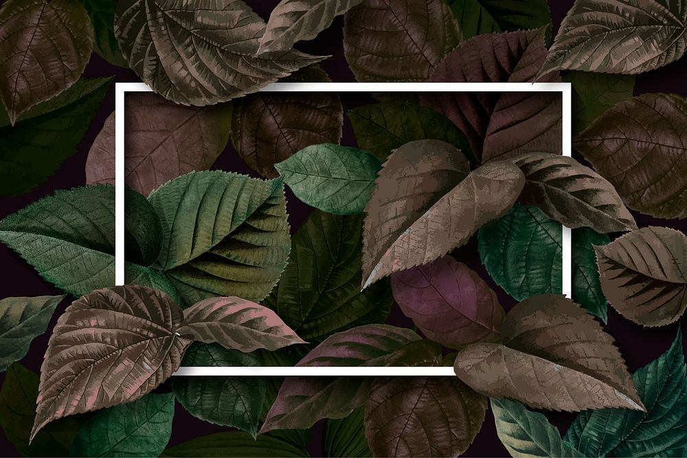 White frame on a metallic brown leaves textured background vector