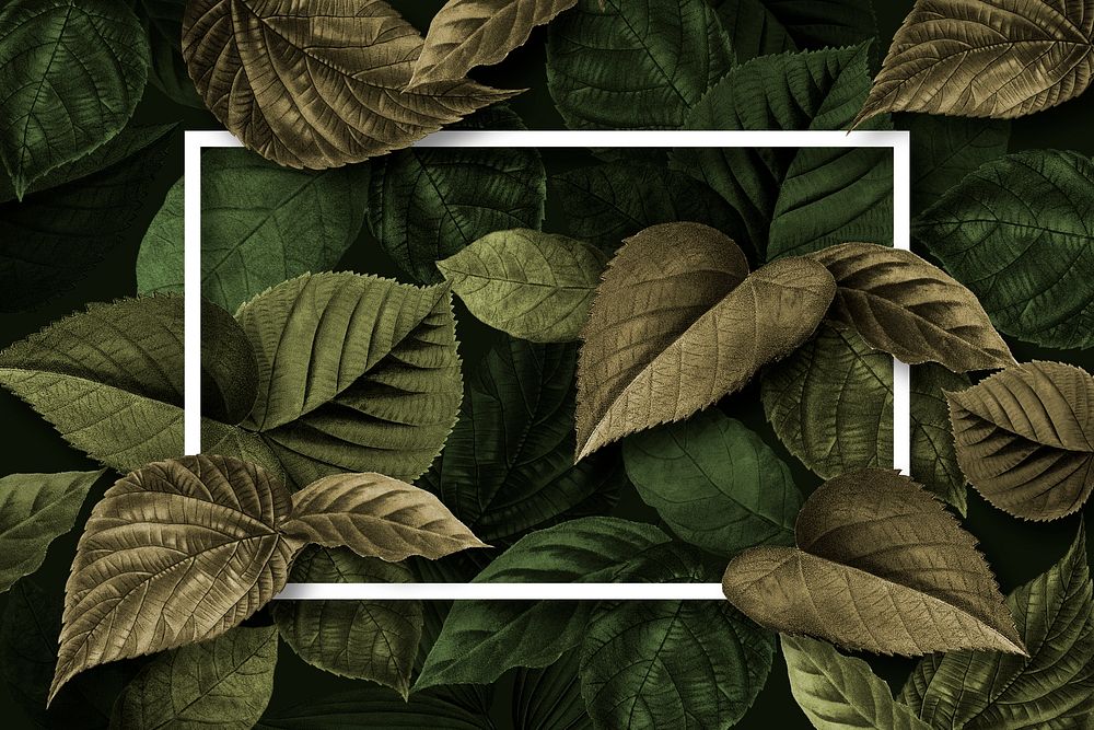 White frame on a metallic brown leaves textured background illustration