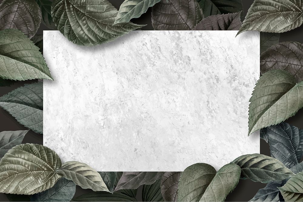 Blank gray marble board on a metallic green leaves textured background