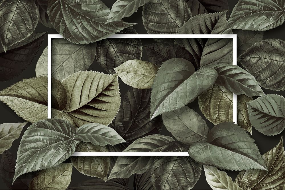 White frame on a metallic green leaves textured background vector