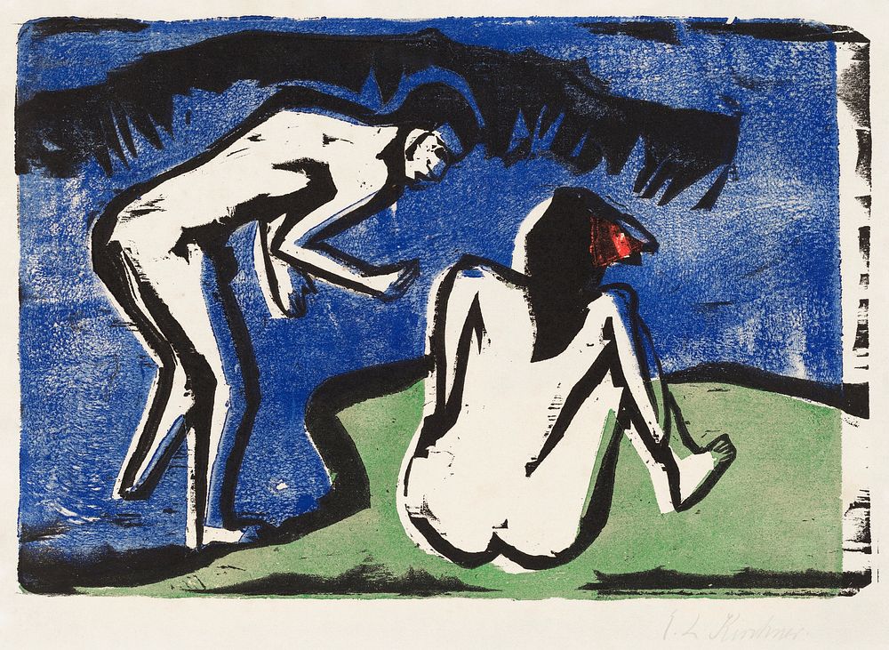 Bathing Couple (1910) print in high resolution by Ernst Ludwig Kirchner. Original from The National Gallery of Art.…