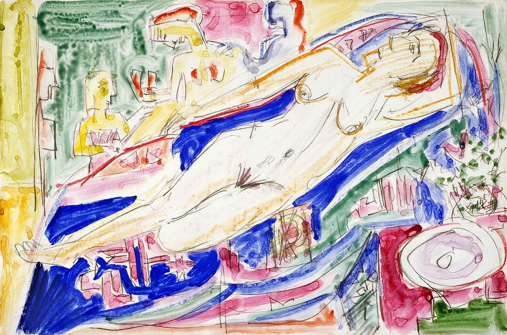 Reclining Female Nude (ca.1923) painting in high resolution by Ernst Ludwig Kirchner. Original from The Minneapolis…