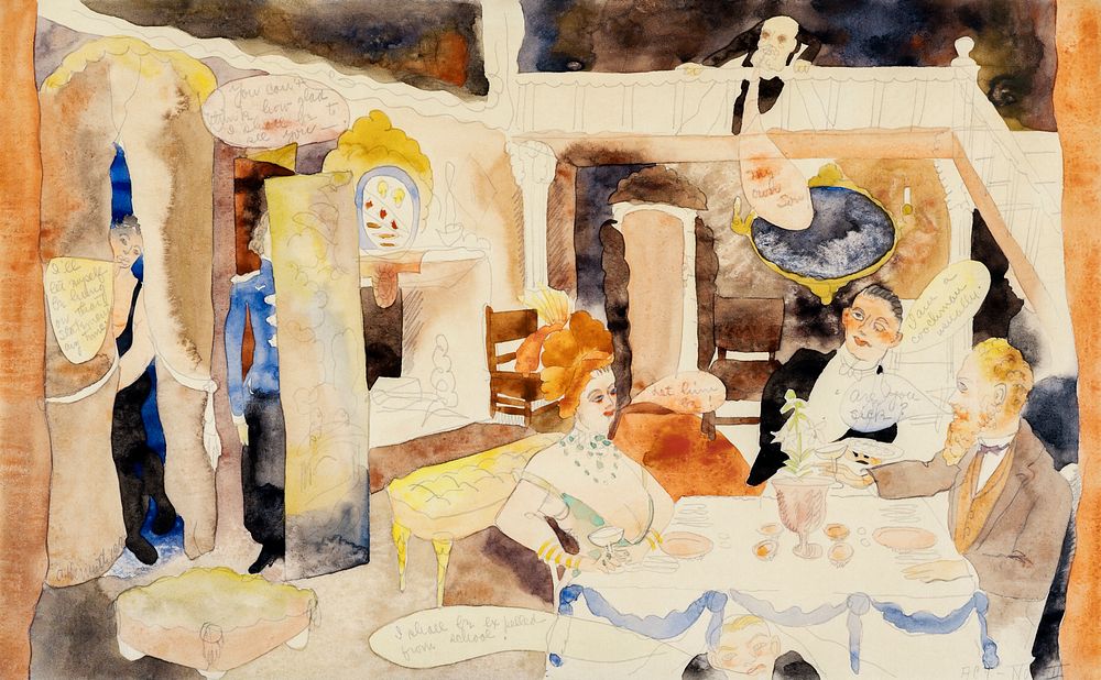 Lulu and Alva Sch&ouml;n at Lunch (1918) painting in high resolution by Charles Demuth. Original from The Barnes Foundation.…