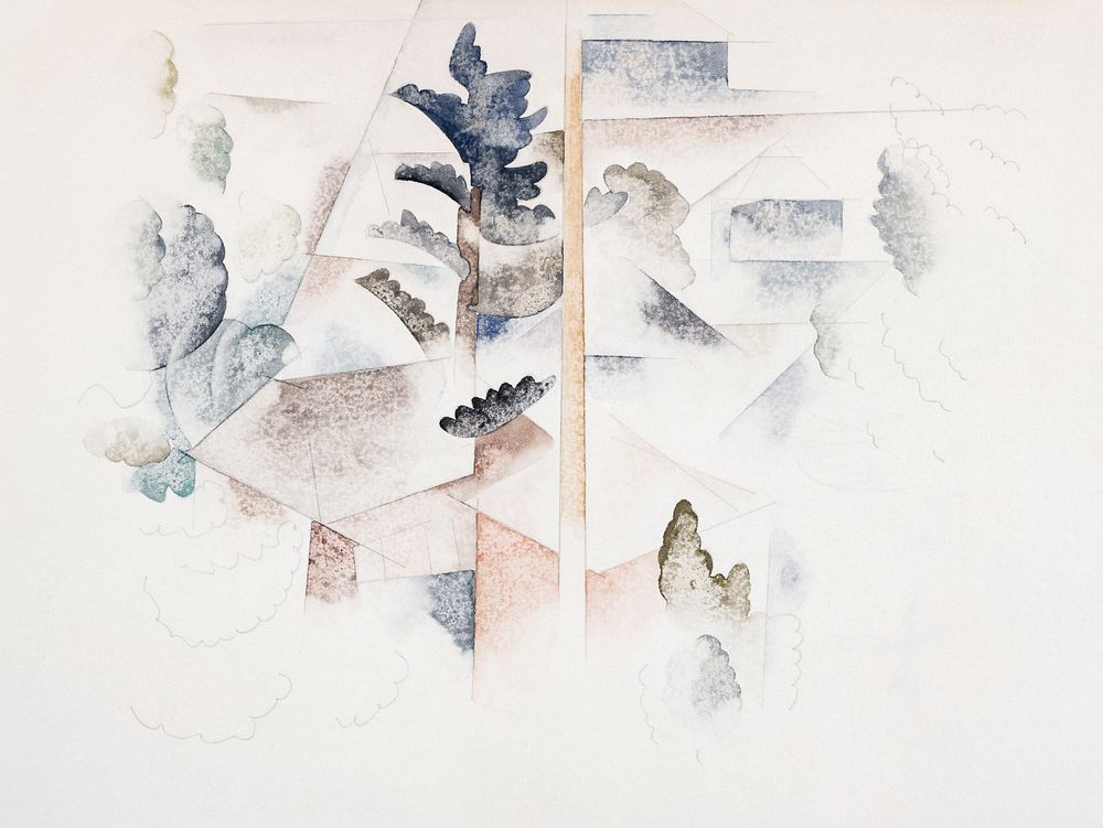 Bermuda: Trees and Architecture (ca.1916&ndash;1917) painting in high resolution by Charles Demuth. Original from The Barnes…