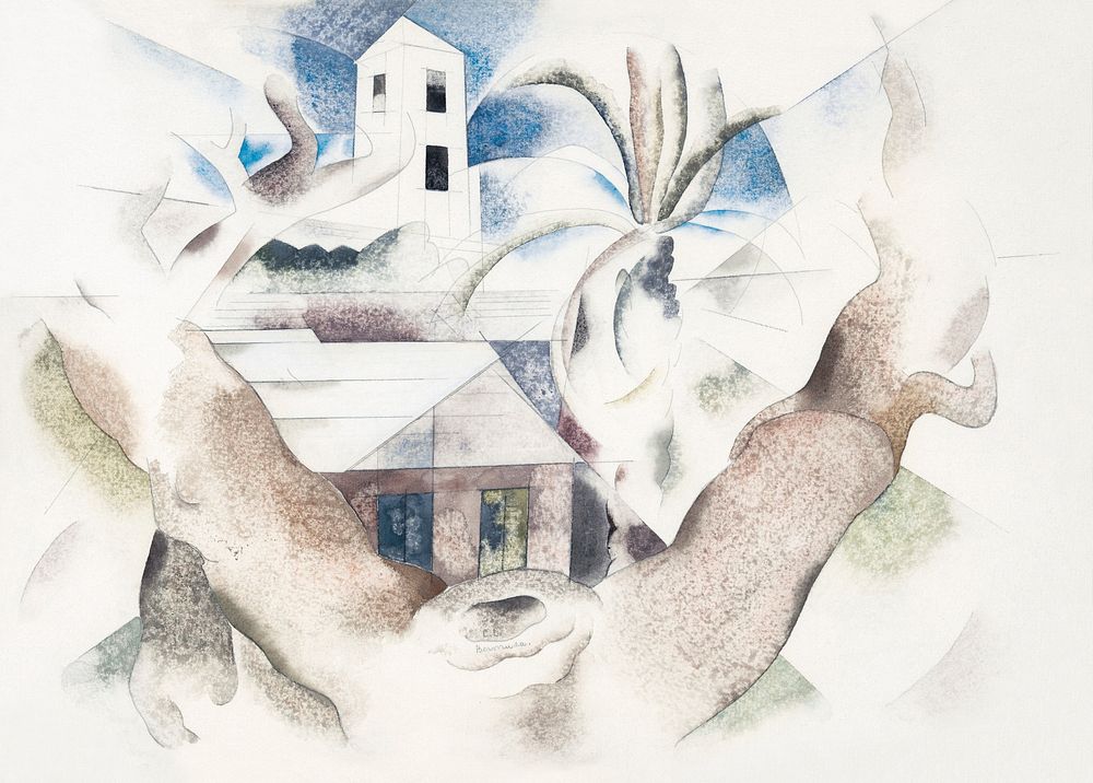 Bermuda No. 1, Tree and House (1917) painting in high resolution by Charles Demuth. Original from The MET Museum. Digitally…
