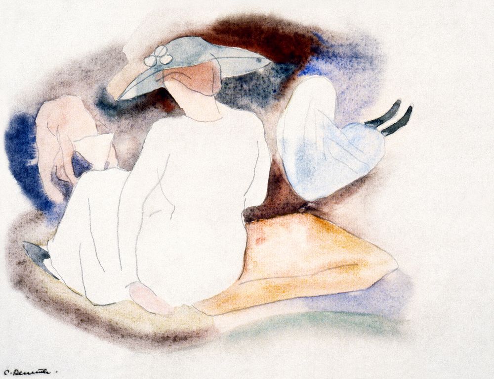 Woman with Hat and 2 Figures (ca.1916) painting in high resolution by Charles Demuth. Original from The Smithsonian…