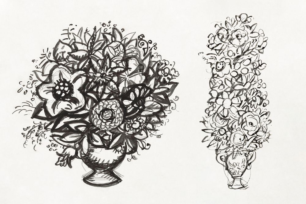 Two studies of a vases of flowers (ca. 1891&ndash;1941) drawing in high resolution by Leo Gestel. Original from The…