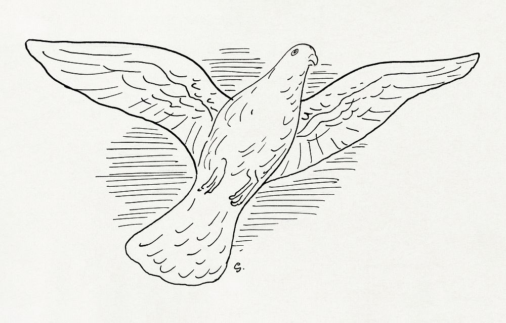 Flying pigeon (ca. 1891&ndash;1941) drawing in high resolution by Leo Gestel. Original from The Rijksmuseum. Digitally…