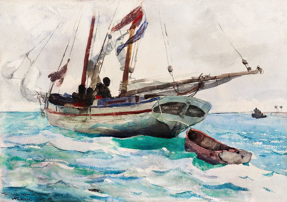 Schooner&ndash;Nassau (ca. 1888&ndash;1889) by Winslow Homer. Original from The Smithsonian Institution. Digitally enhanced…