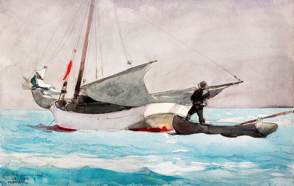 Stowing Sail (1903) by Winslow Homer. Original from The Smithsonian Institution. Digitally enhanced by rawpixel.
