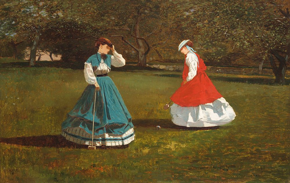 A Game of Croquet (1866) by Winslow Homer. Original from Yale University Art Gallery. Digitally enhanced by rawpixel.