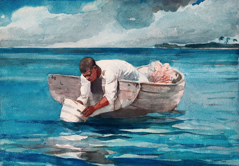 The Water Fan (ca. 1888&ndash;1889) by Winslow Homer. Original from The Smithsonian Institution. Digitally enhanced by…