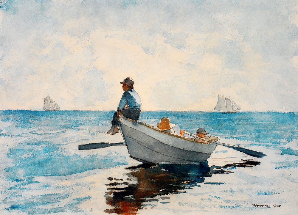 Boys in a Dory (1880) by Winslow Homer. Original from The Smithsonian. Digitally enhanced by rawpixel. Digitally enhanced by…