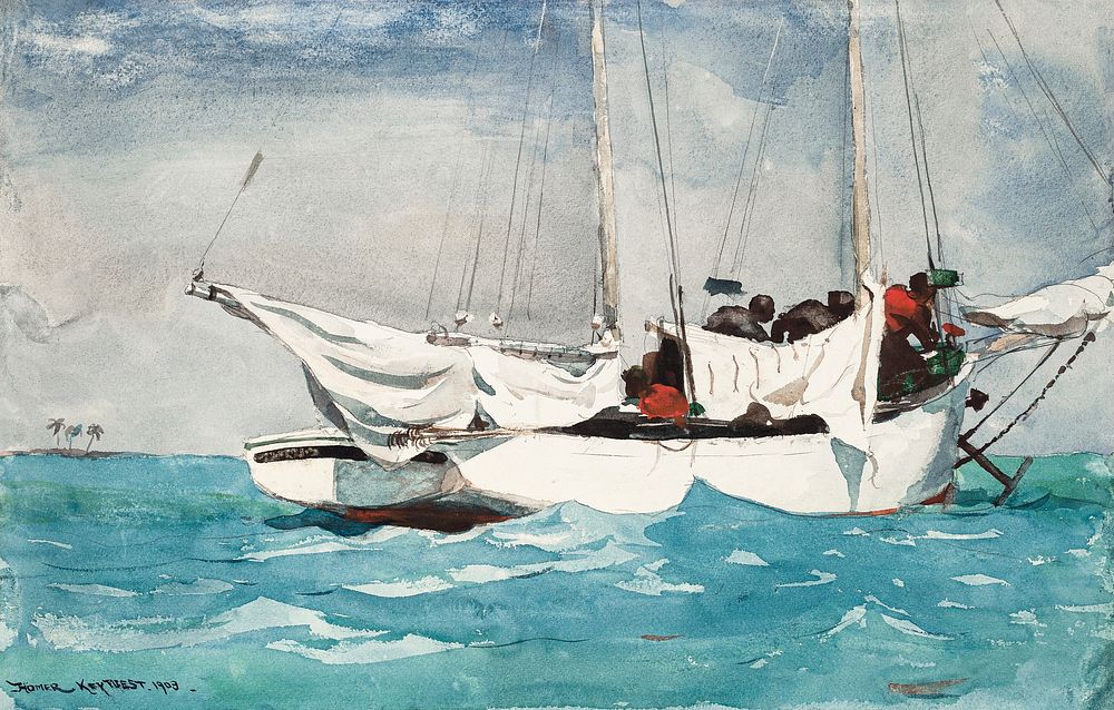 Key West, Hauling Anchor (1903) by Winslow Homer. Original from The National Gallery of Art. Digitally enhanced by rawpixel.