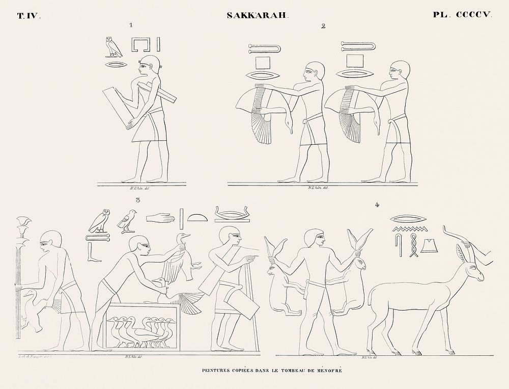 Vintage illustration of Paintings copied from the tomb of M&eacute;nofr&eacute; from Monuments de l'&Eacute;gypte et de la…