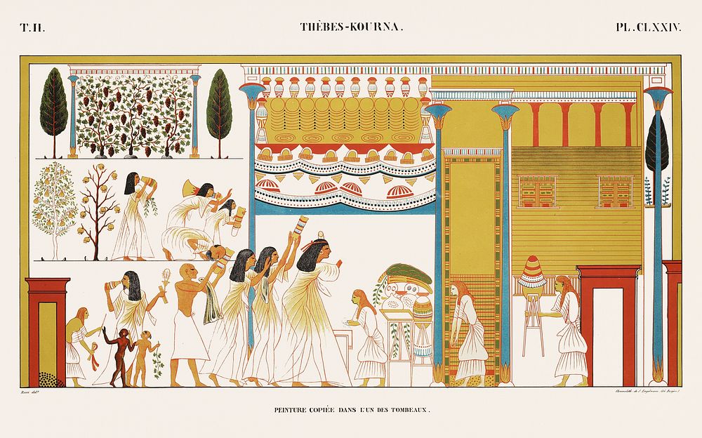 Copied paintings in one of the tombs from Monuments de l'&Eacute;gypte et de la Nubie (1835&ndash;1845) by Jean…