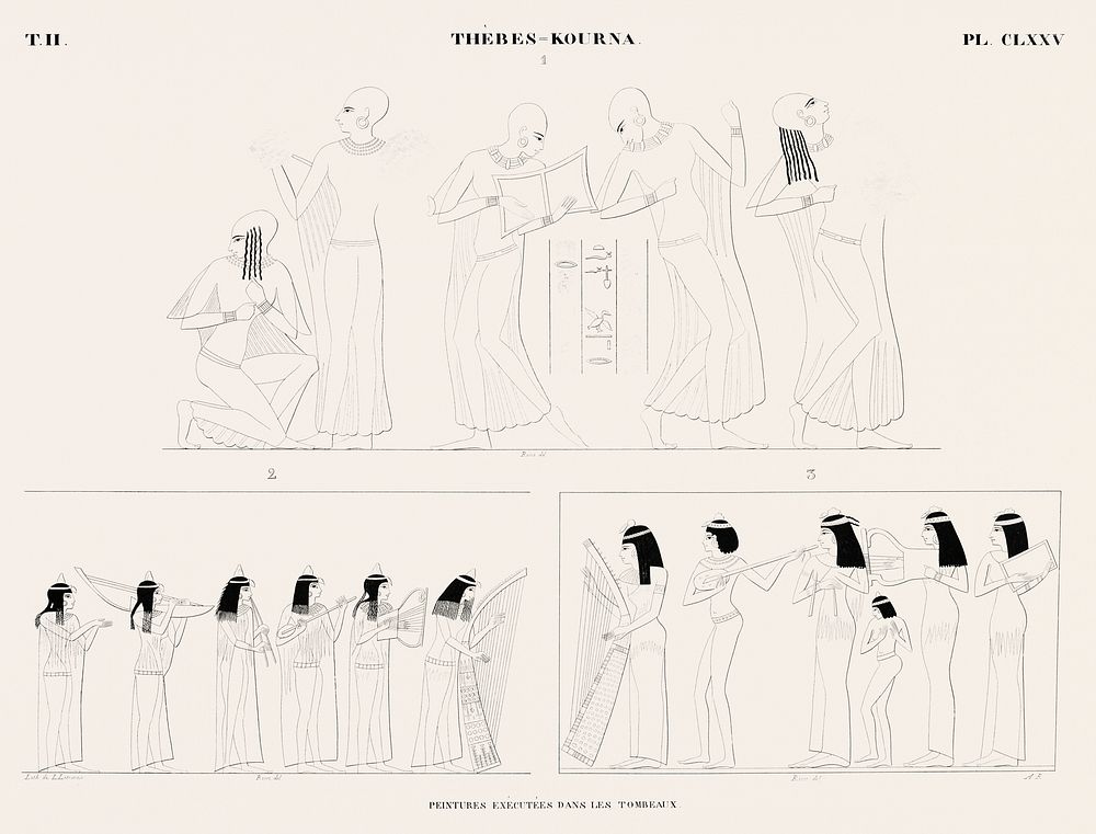 Vintage illustration of Paintings executed in the tombs from Monuments de l'&Eacute;gypte et de la Nubie.