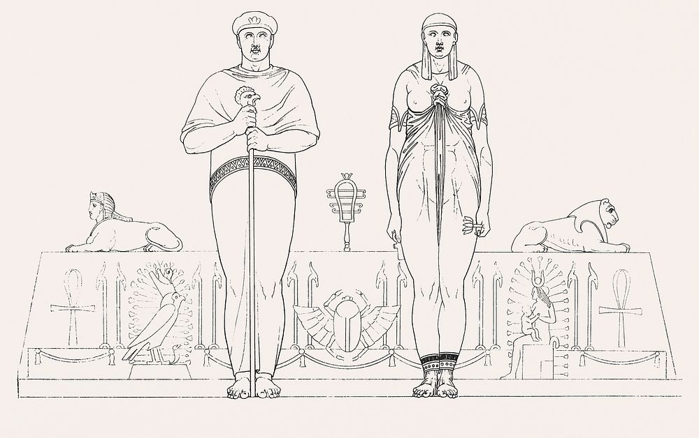 Vintage illustration of Osiris & Isis