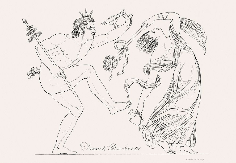 Vintage illustration of Faun & bacchante