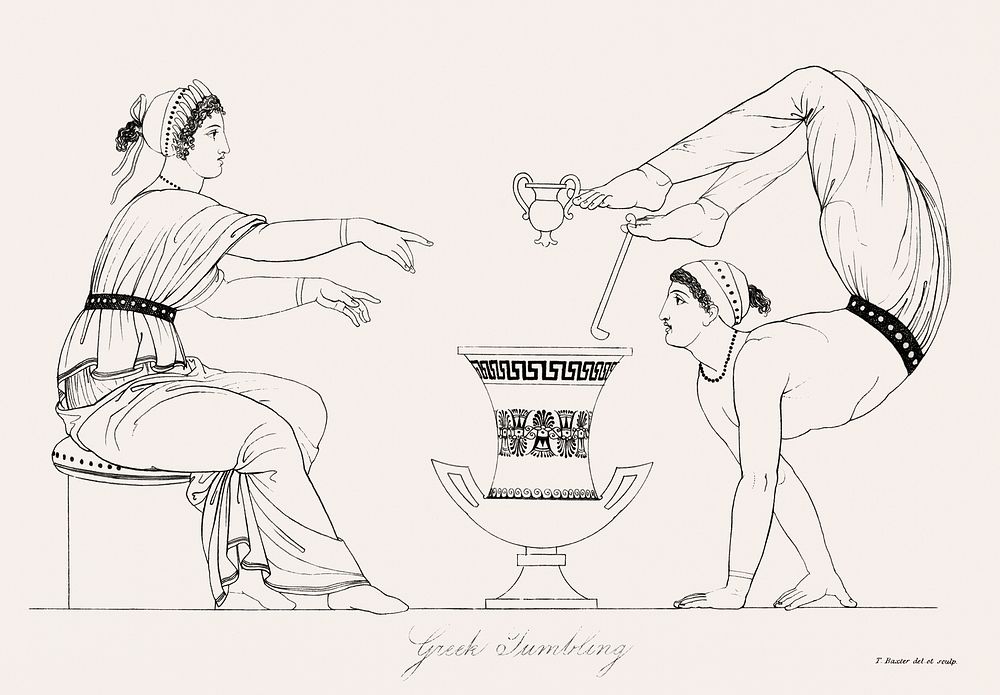 Vintage illustration of Greek tumbling