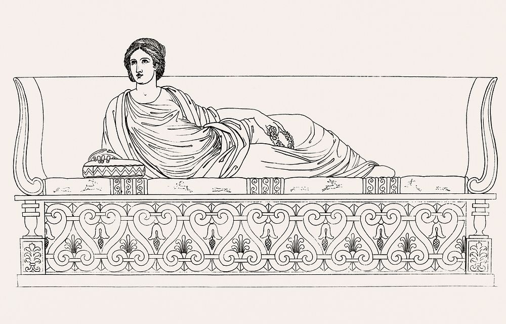 Vintage illustration of Roman lady on a couch