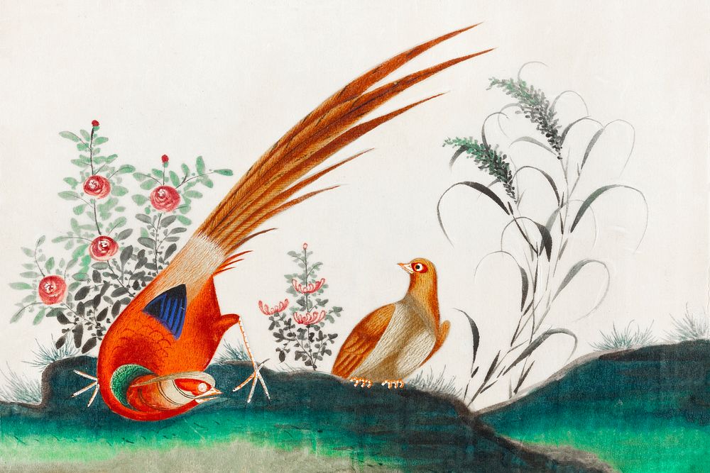 Chinese painting featuring two birds among flowers (ca.1800&ndash;1899) from the Miriam and Ira D. Wallach Division of Art…