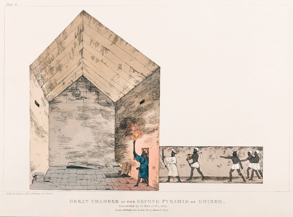 Plate 12 : Great Chamber in the interior of the Pyramid illustration from the kings tombs in Thebes by Giovanni Battista…