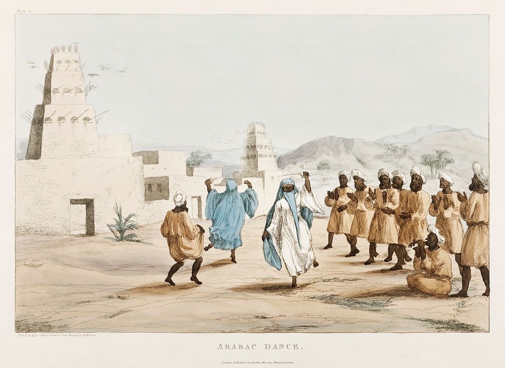 Plate 30 : An Arabic Dance illustration from the kings tombs in Thebes by Giovanni Battista Belzoni (1778-1823) from Plates…