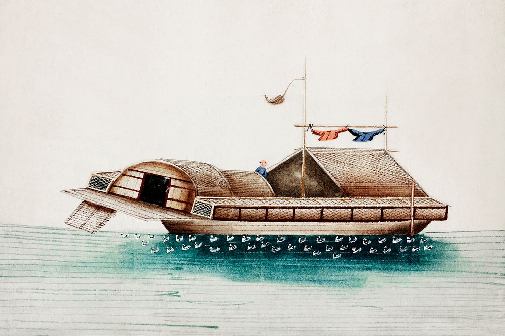 Chinese painting of a duck junk (ancient Chinese ship) (ca.1800&ndash;1899) from the Miriam and Ira D. Wallach Division of…