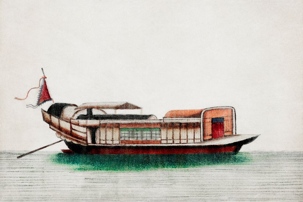 Chinese painting of a junk (ancient Chinese ship) (ca.1800&ndash;1899) from the Miriam and Ira D. Wallach Division of Art…