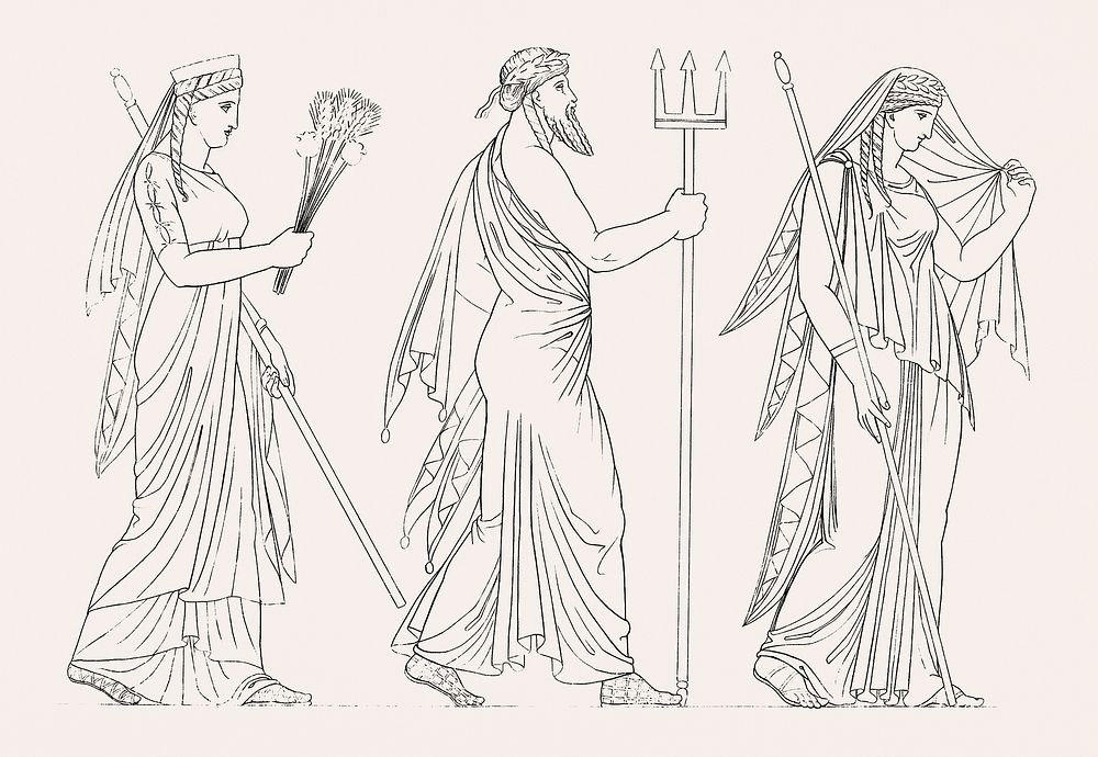 Juno, Neptune & Ceres from An illustration of the Egyptian, Grecian and Roman costumes by Thomas Baxter (1782&ndash;1821).…