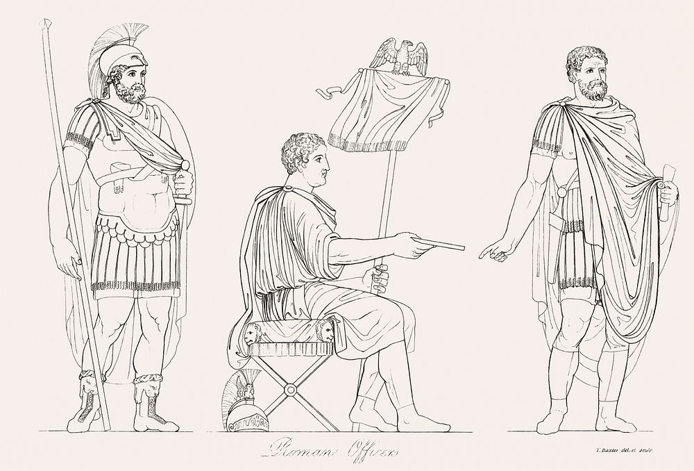Roman officers from An illustration of the Egyptian, Grecian and Roman costumes by Thomas Baxter (1782&ndash;1821). Original…