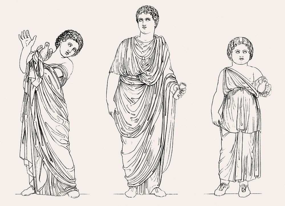 Roman youth and children from An illustration of the Egyptian, Grecian and Roman costumes by Thomas Baxter…