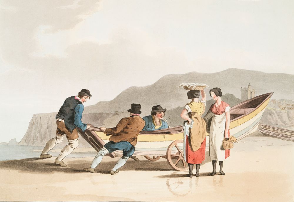 Illustration of fishermen from The Costume of Yorkshire (1814) by George Walker (1781-1856). Original from The New York…