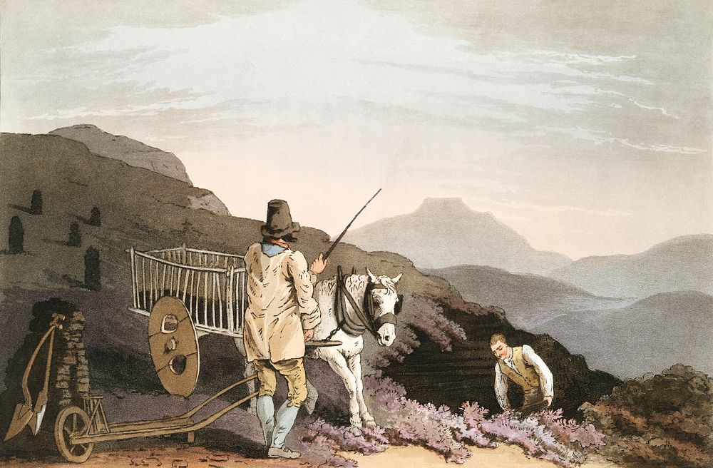 Illustration of peat cart from The Costume of Yorkshire (1814) by George Walker (1781-1856). Original from The New York…