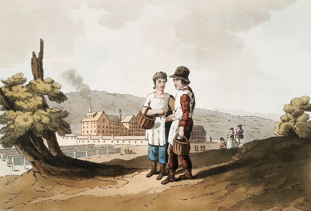 Illustration of factory children from The Costume of Yorkshire (1814) by George Walker (1781-1856). Original from The New…