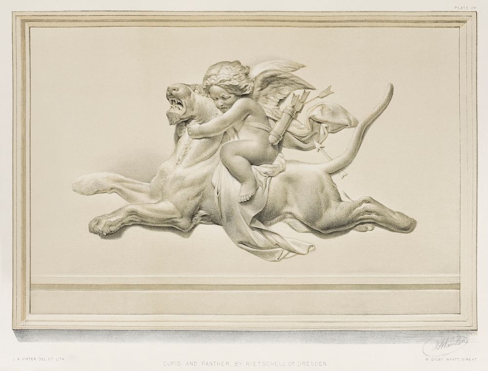 Cupid and panther from the Industrial arts of the Nineteenth Century (1851-1853) by Sir Matthew Digby wyatt (1820-1877).