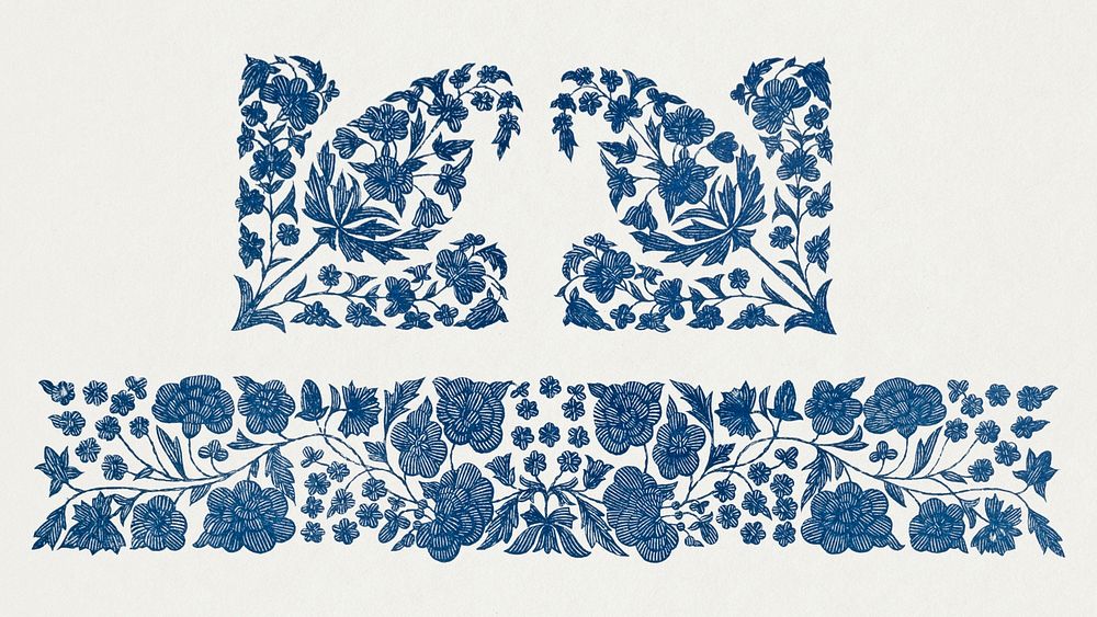 Vintage flower HD wallpaper, beautiful indian embroidery, remix from the artwork of Sir Matthew Digby Wyatt