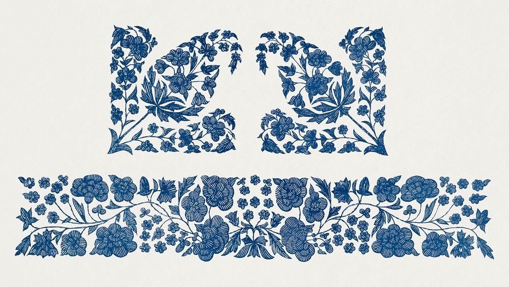 Vintage flower background psd, beautiful indian embroidery, remix from the artwork of Sir Matthew Digby Wyatt