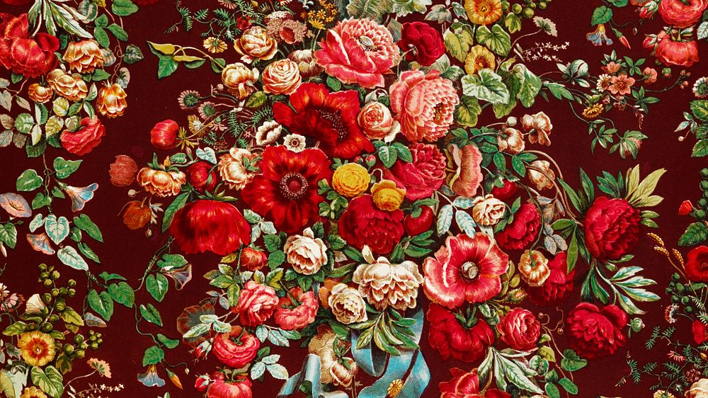 Vintage flower desktop wallpaper, Chintz pattern background, remix from the artwork of Sir Matthew Digby wyatt